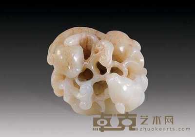 清 玉雕鹿衔灵芝 长4.5cm